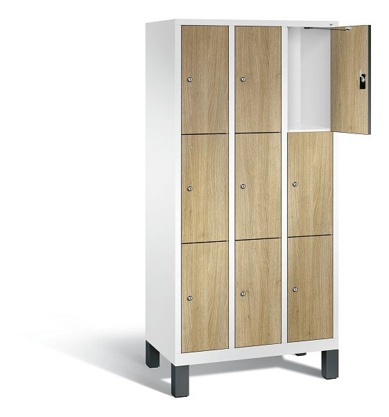 C+P Schließfachschrank Evolo, H1850xB900xT500mm, Farbe: Verkehrsweiß / Dekor Eiche Sereno, 48010-303 S10160