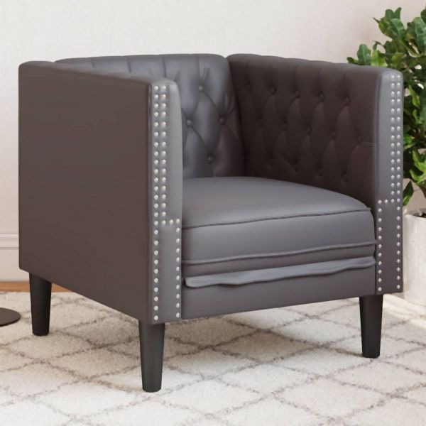 vidaXL Chesterfield-Sessel Grau Kunstleder, 372655, 8721012400412
