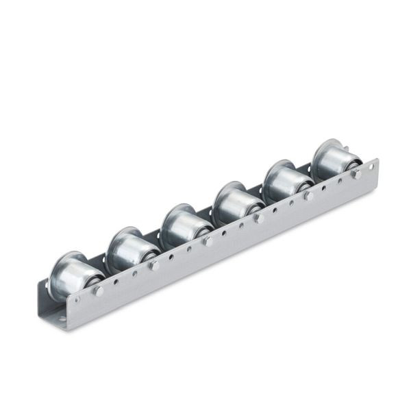 Torwegge Colli-Rollschiene, Gesamtbauhöhe 76 mm, Teilung 100 mm, Rollentyp SR80 Spurkranz-Stahlröllchen, Lagerung Kugellager, 0040281
