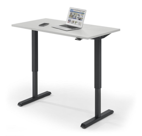 Deskin Sitz-/Stehtisch MULTI M, Dekor lichtgrau, Gestell schwarz, B 1200 x T 650 x H 715 - 1205 mm, 330478