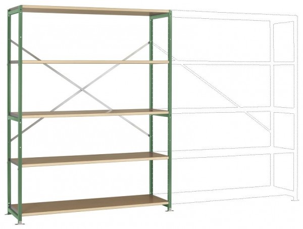 Manuflex Großfach-Steckregal Grundregal mit 5 Holzverbundböden, HxBxT = 2000 x 1530 x 400 mm, resedagrün, RP1041.6011