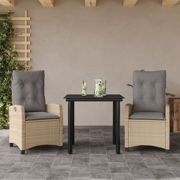 vidaXL 3-teilig Garten-Essgruppe mit Kissen Beigemischung Poly Rattan, 3212832