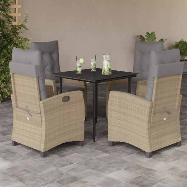 vidaXL 5-tlg. Garten-Essgruppe mit Kissen Beigemischung Poly Rattan, UV-beständig, 3212823