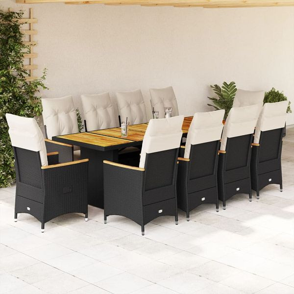 vidaXL 11-teilig Garten-Bistro-Set mit Kissen Schwarz Poly Rattan, 3277251