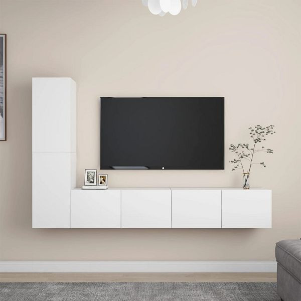 vidaXL 4-teilig TV-Schrank-Set Weiß Holzwerkstoff, 3078674