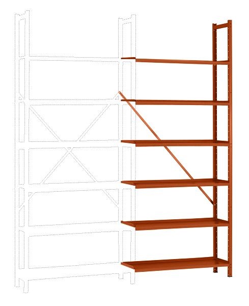 Manuflex Büro-Steck-Anbauregal mit 6 pulverbeschichteten Stahlböden, HxBxT = 2250 x 960 x 300 mm, rotorange, RA3162.2001