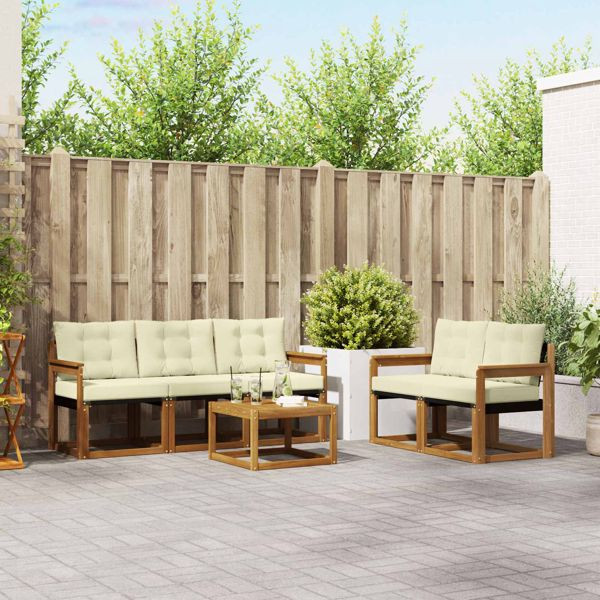 vidaXL Outdoor-Sofagarnitur mit Kissen 6-teilig Natur und Creme, 3368393