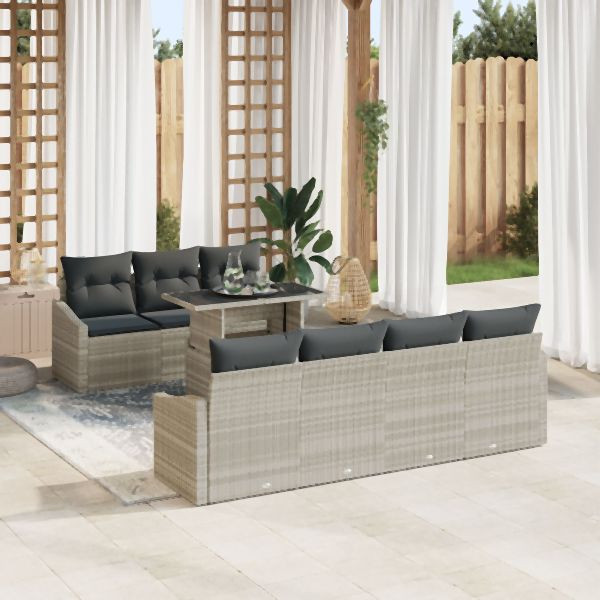 vidaXL Garten Sofa Set 8 Teile Natürlicher Rattan Synthetisches Rattan, 3357685