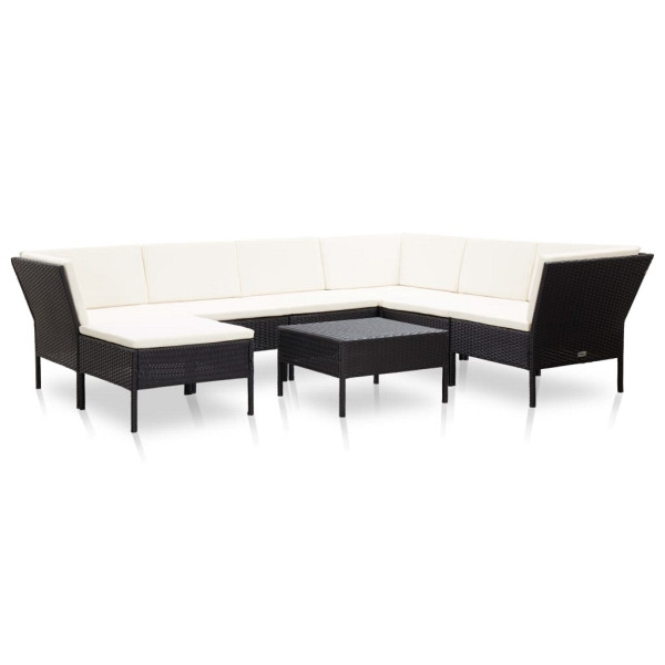 vidaXL 8-tlg. Garten-Lounge-Set mit Auflagen Poly Rattan Schwarz, 48952