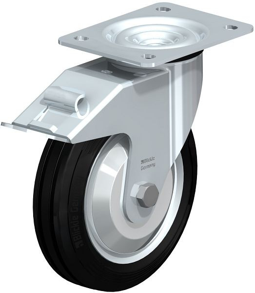 Blickle LE-VE 180R-FI-FA Stahlblech-Lenkrolle mit Anschraubplatte & Feststeller, Vollgummi, Schwarz, 693333
