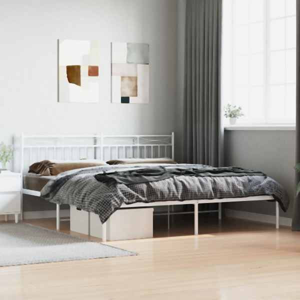 vidaXL Bettgestell mit Kopfteil Metall Weiß 183x213 cm, 373745