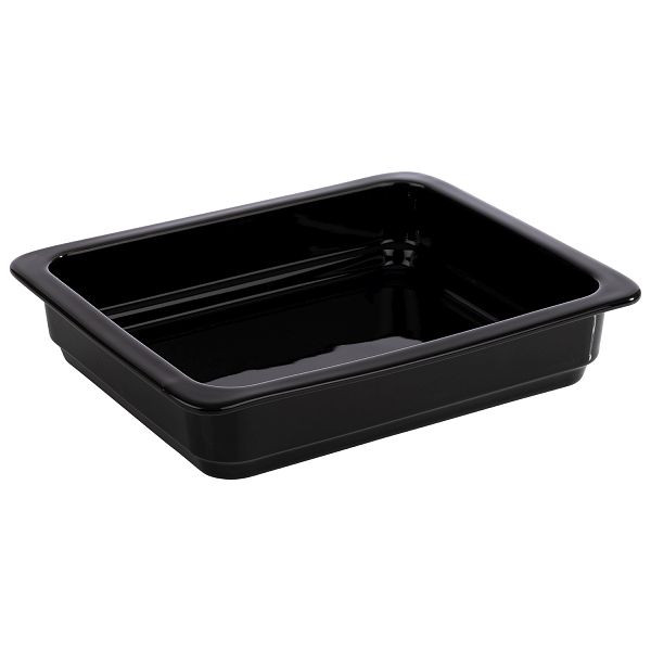 APS GN 1/2 Behälter, 32,5 x 26,5 x 6 cm, Porzellan, schwarz, hitzebeständig bis 220°C, 3,4 Liter, 82277