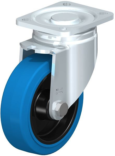 Blickle LH-POEV 125XR-1-SB Stahlblech-Lenkrolle, Schwerlast-Ausführung, mit Anschraubplatte, Elastik-Vollgummi, Blau, 851779