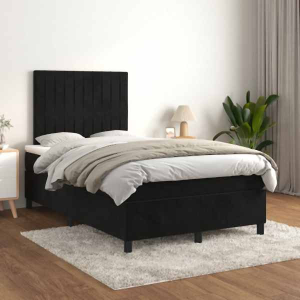 vidaXL Boxspringbett mit Matratze Schwarz 120x200 cm Samt, 3143135