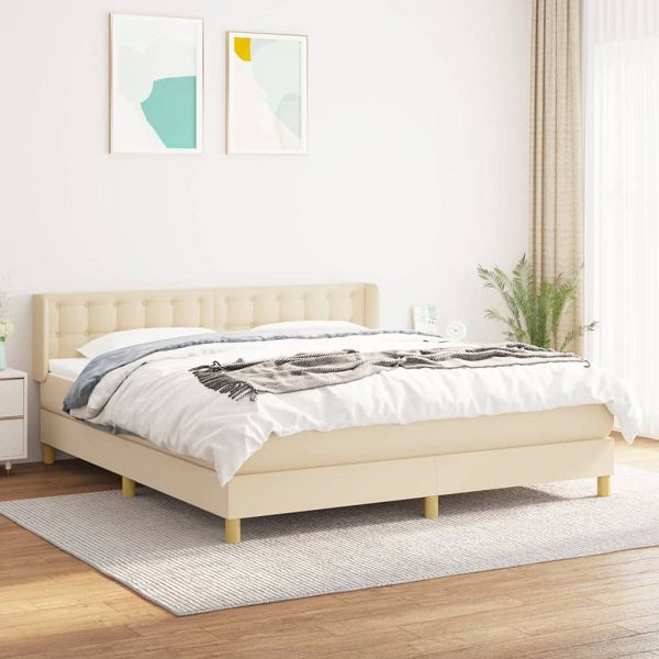 vidaXL Boxspringbett mit Matratze Creme 180x200 cm Stoff, 3130614