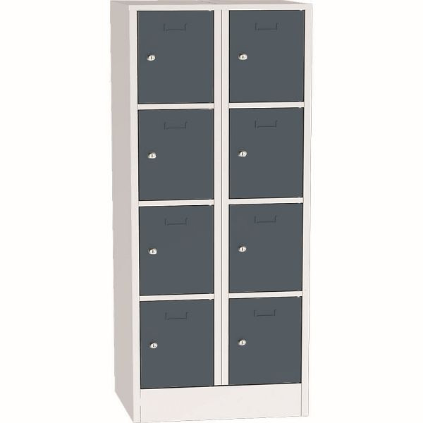 Deskin Schließfach-Stahlschrank SYSTEM SP1 COLOR, Korpus Lichtgrau, Türen Blaugrau, H 1850 x B 800 x T 500 mm, Zylinderschloss, 350 mm, 282085