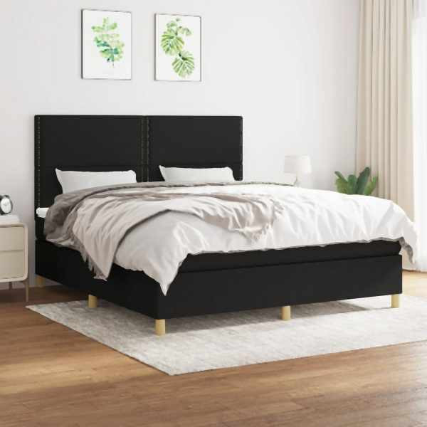 vidaXL Boxspringbett mit Matratze Schwarz 180x200 cm Stoff, 3142275