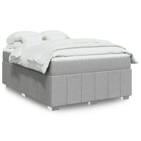vidaXL Boxspringbett mit Matratze Hellgrau 160x200 cm Stoff, 3285484