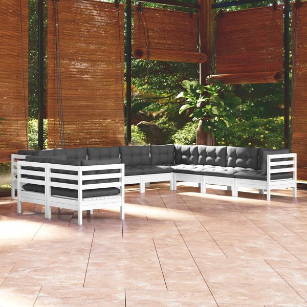 vidaXL 10-teilig Garten-Lounge-Set mit Kissen Weiß Massivholz Kiefer, 3096912