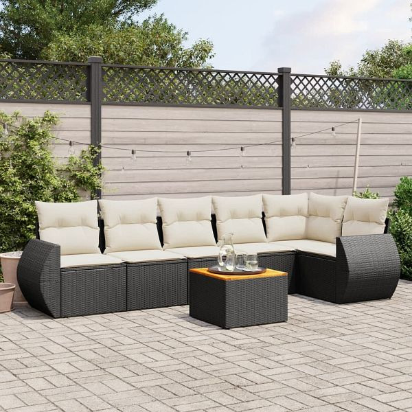 vidaXL 7-teilig Garten-Sofagarnitur mit Kissen Schwarz Poly Rattan, 3225013