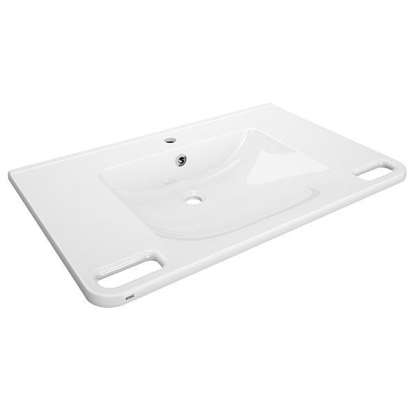 KWC Einzelwaschtisch, MEDCARE, MIRANIT, 850x150x550 mm, weiß, Hahnloch, Überlauf, Griff, barrierefrei, 2030070524