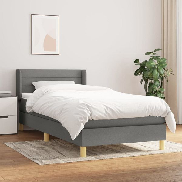 vidaXL Boxspringbett mit Matratze Dunkelgrau 90x200 cm Stoff, 3130322