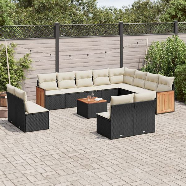 vidaXL 13-teilig Garten-Sofagarnitur mit Kissen Schwarz Poly Rattan, 3260558