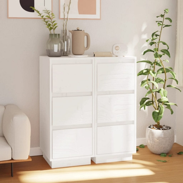 vidaXL Sideboards 2 Stück Weiß 32x34x75 cm Massivholz Kiefer, 813368