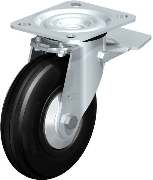 Blickle L-VWPP 125R-ST-FA Stahlblech-Lenkrolle, mittelschwere Ausführung, mit Anschraubplatte & Feststeller, Weichgummi, Schwarz, 849934