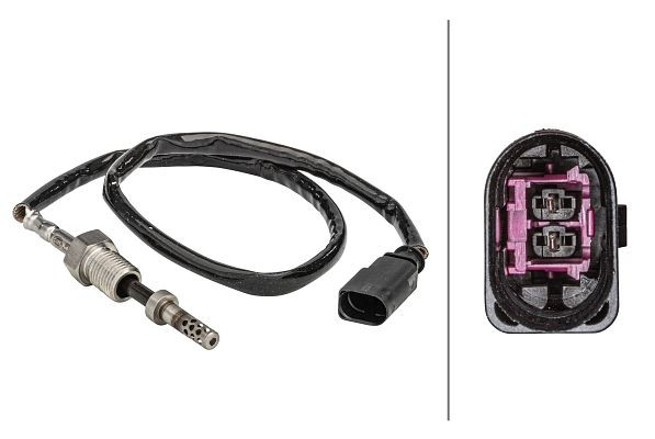HELLA Sensor, Abgastemperatur, 2-polig, geschraubt, Kabel: 475mm, 6PT 358 181-141