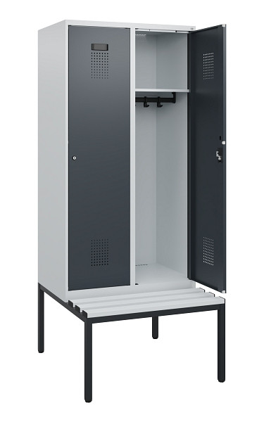 C+P Spind Evolo PLUS, 2 Abteile, 1950x800x815mm, 7035/7016, Zylinderschloss, Material Sitzfläche Kunststoff, Sitzbank, 0490505-22 S10093