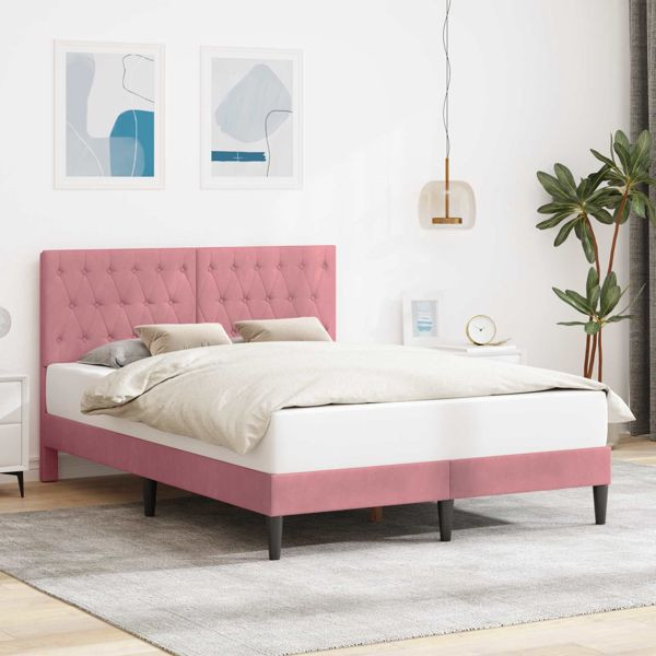 vidaXL Bettrahmen mit Kopfteil Rosa 140 x 190 cm Samt, 42027664