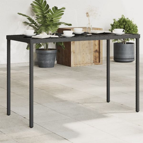 vidaXL Gartentisch mit Glasplatte Schwarz 115x54x74 cm Poly Rattan, 365072