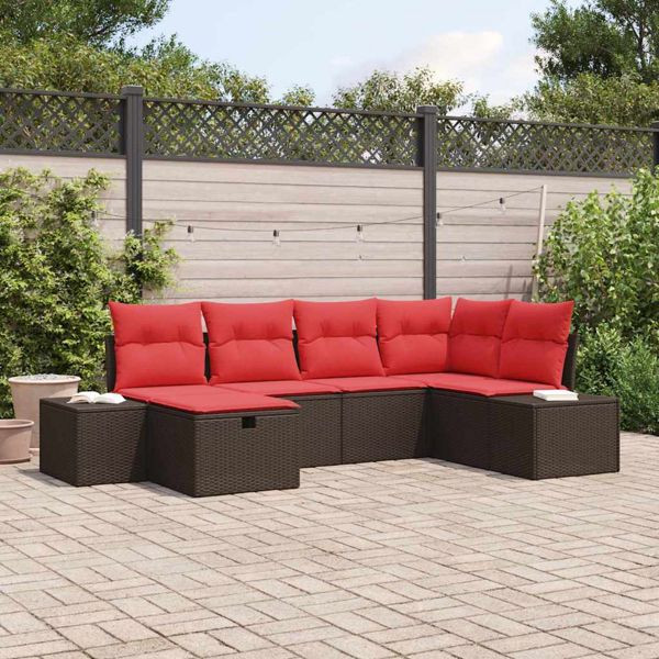 vidaXL Gartensofa-Set mit Kissen 6-teilig Braun Poly-Rattan, 3359383