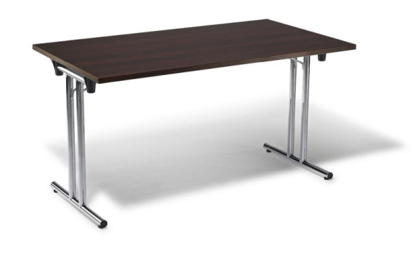 Deskin Klapptisch MODUL, Platte Nussdekor dunkel, Gestell verchromt, B 1600 x T 800 x H 720 mm, 329901