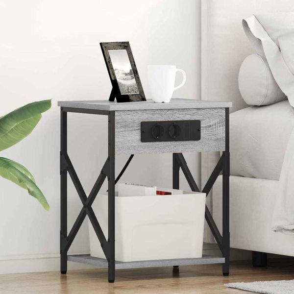 vidaXL Nachttisch mit Ladestation 2 pcs Grau Sonoma 41 x 31 x 51 cm, 859512