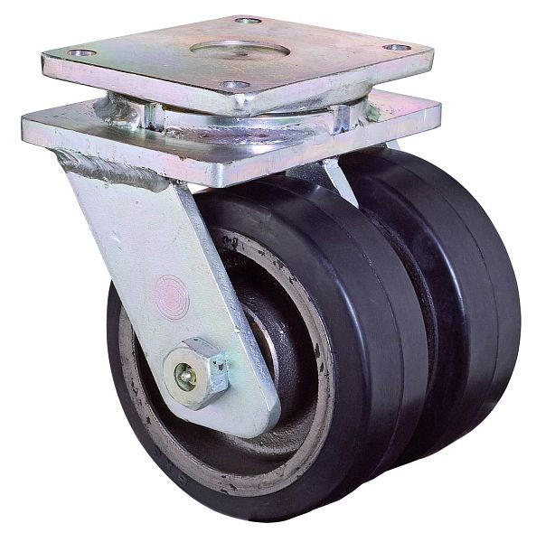 BS Rollen Schwerlastdoppelrolle, Rad-Breite 2x75 mm, Rad-Ø 150 mm, Tragfähigkeit 850 kg, Elastik-Reifen schwarz, Radkörper Guss, Kugellager, S100.B81.150