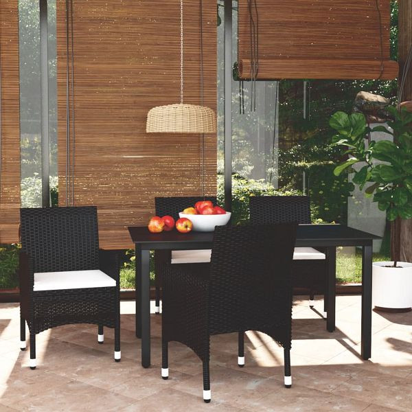 vidaXL 5-tlg. Garten-Essgruppe mit Kissen Poly Rattan Schwarz, 3094975