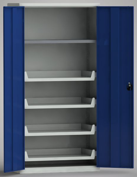 KLW Universalschrank 2000x1000x430mm, abschliessbare Flügeltüren, 4 rollengelagerte Auszugstablare, 1 verstellbarer Fachboden, 7FN-NF2000TD-0104XRB
