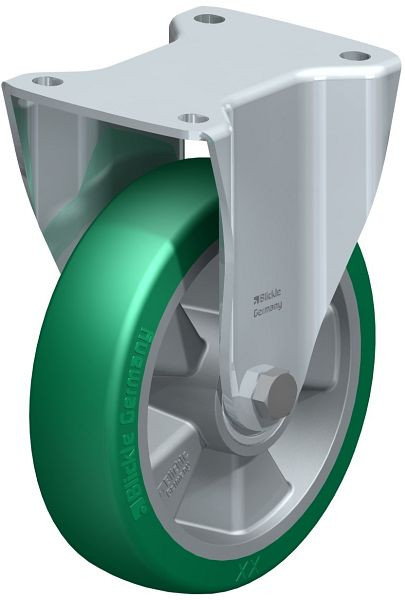 Blickle BH-ALST 180K Stahlblech-Bockrolle, Schwerlast-Ausführung, mit Anschraubplatte, Blickle Softhane®, Grün, 754037