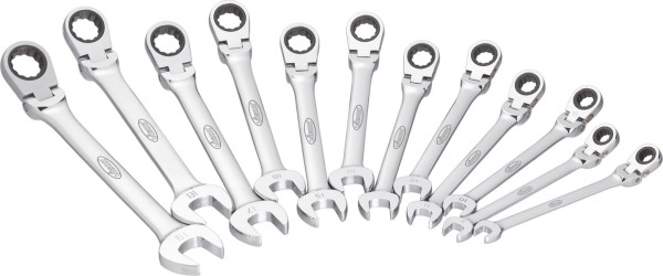 VIGOR Gelenk Ratschen-Ring-Maulschlüssel Satz, Außen-Sechskant Profil, Außen-Doppel-Sechskant Profil, 8 - 19, Anzahl Werkzeuge: 12, V2818