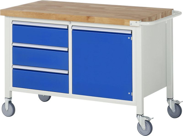 RAU Fahrbare Werkbank 8468, B1250xT700xH880-1080mm, 3x Schublade-Teilauszug, 1xTür, 05-8468A2-127B4H.11