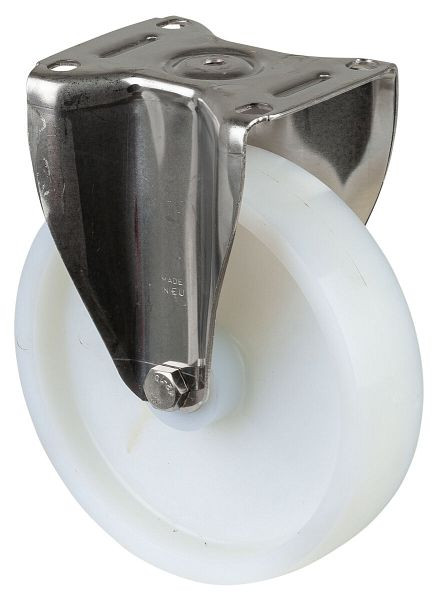 BS Rollen Edelstahl Schwerlastrolle, Bockrolle, Breite 50 mm, Ø200 mm, bis 450 kg, Lauffläche/Radkörper Kunststoff, Edelstahl-Rollenlager, HS110.B14.201