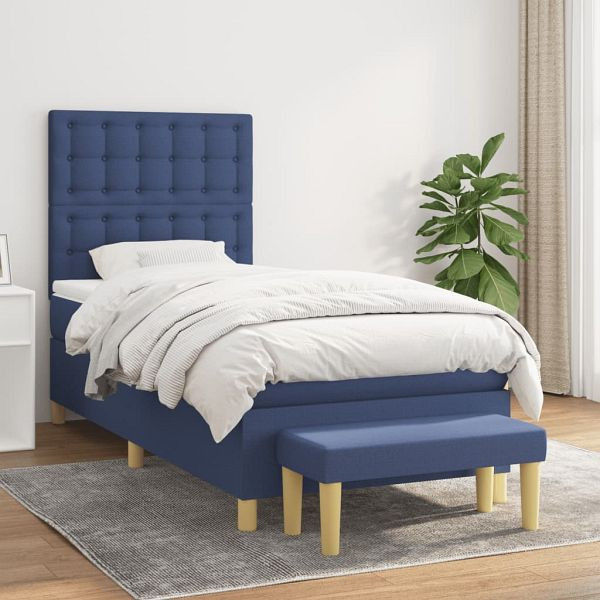 vidaXL Boxspringbett mit Matratze Blau 90x200 cm Stoff, 3137451