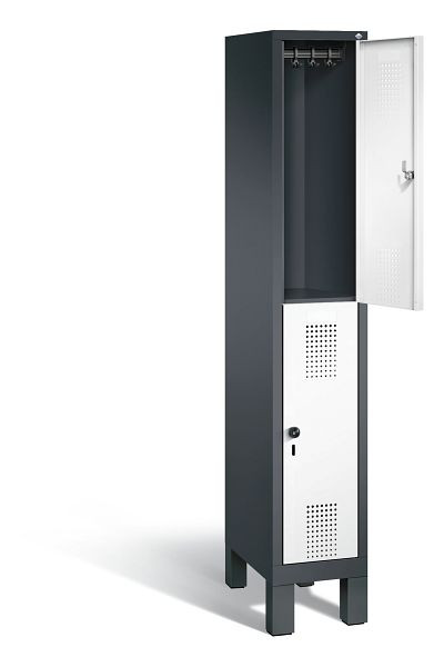 C+P Spind doppelstöckig Evolo, H1850xB320xT500mm, Farbe: Schwarzgrau / Verkehrsweiß, 48310-10 S10101