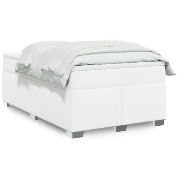 vidaXL Boxspringbett mit Matratze Weiß 120x190 cm Kunstleder, 3285202