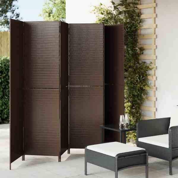 vidaXL Paravent 6-tlg. Braun Poly Rattan, 365353, 8721012243958