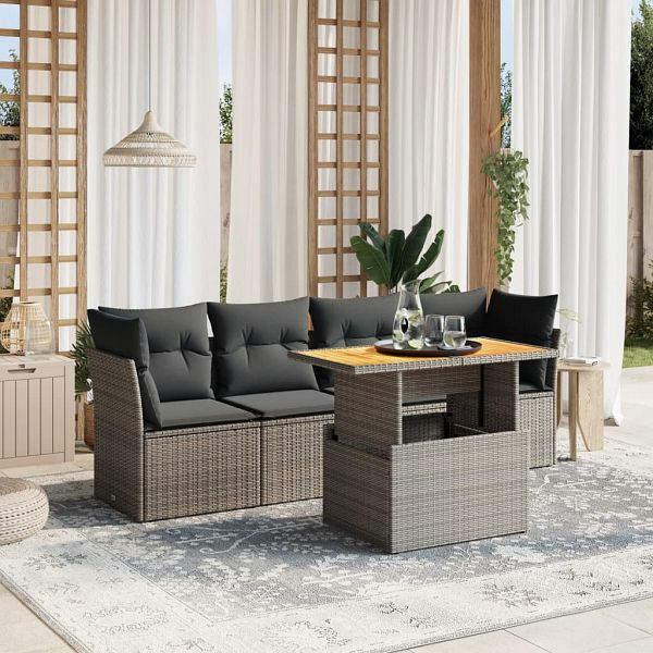 vidaXL 5-tlg. Garten-Sofagarnitur mit Kissen Grau Poly Rattan, 3270668