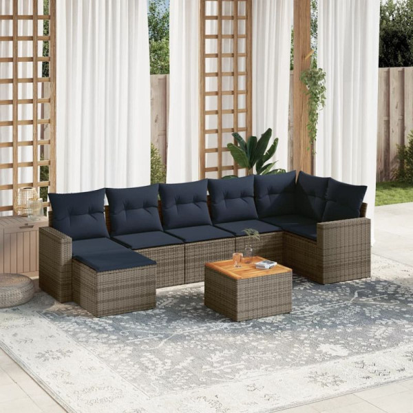 vidaXL 8-teiliges Gartensofa-Set mit Kissen, grau, Polyrattan, 3256565