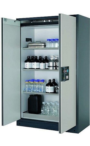 asecos Sicherheitsschrank Q-CLASSIC-90, Q90.195.120 in lichtgrau RAL 7035 mit 3x Fachboden (Edelstahl), 30001-041-30008